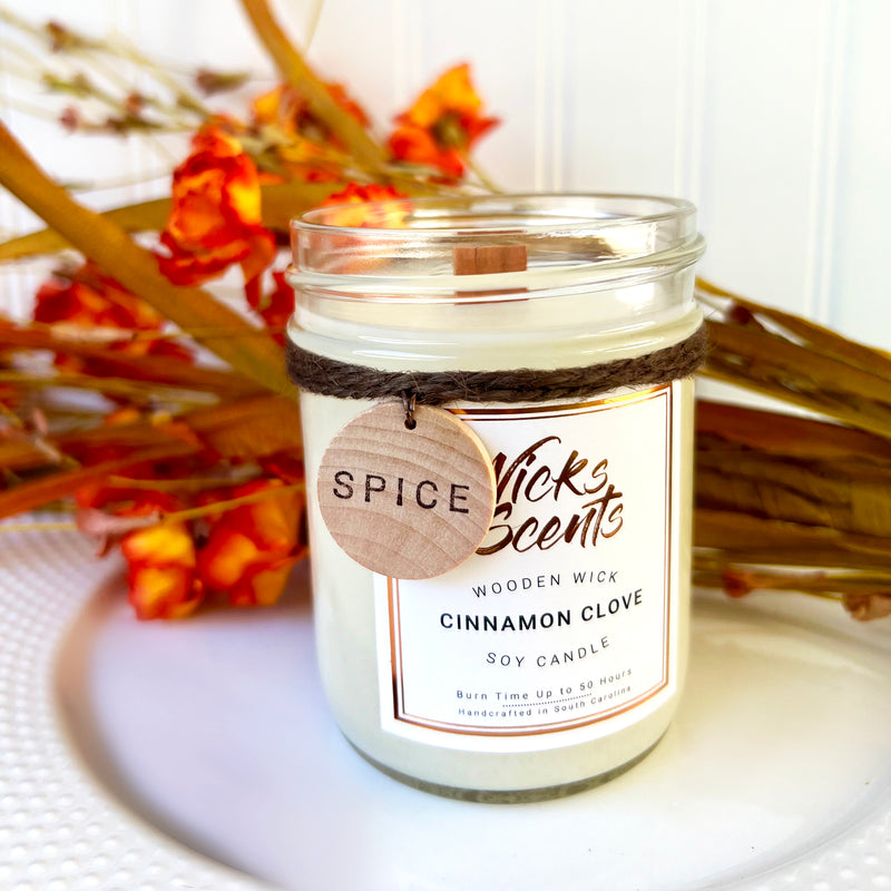 CINNAMON CLOVE WOODEN WICK CANDLE (8 OZ AND 12 OZ SIZES)