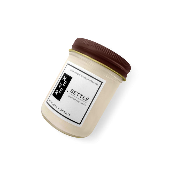 QUOTE CANDLE: NEVER SETTLE (8 oz)