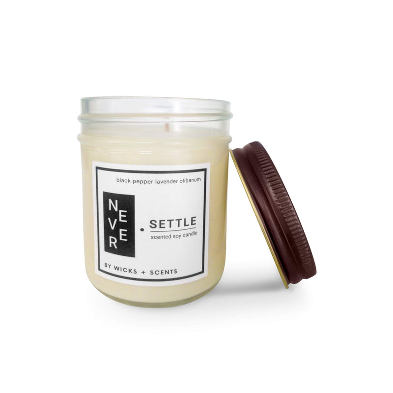 QUOTE CANDLE: NEVER SETTLE (8 oz)